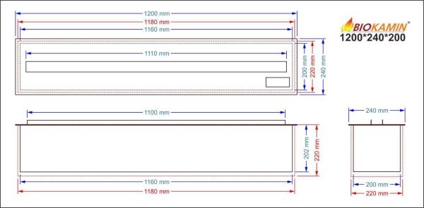 Parní krb 1200 3D hloubka 240 mm 1 barva