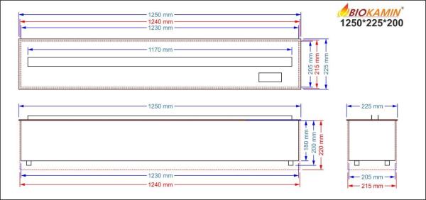 Parní krb 1250 3D hloubka 225 mm 7 barev