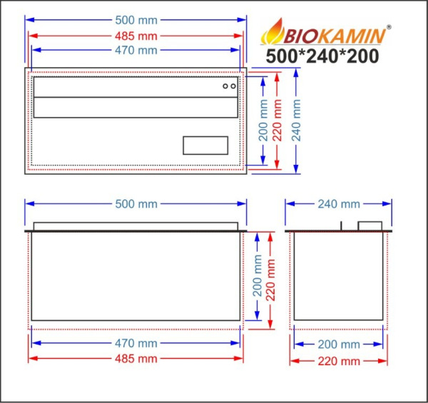 Parní krb 500 3D hloubka 240mm 1 barva Základní model 1