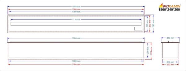 Parní krb 1800 3D hloubka 240 mm 1 barva