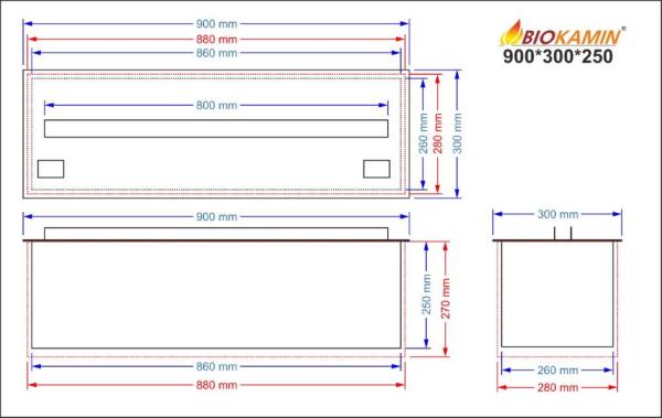 Parní krb 900 3D hloubka 300 mm 1 barva