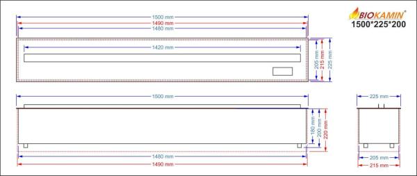 Parní krb 1500 3D hloubka 225 mm 7 barev