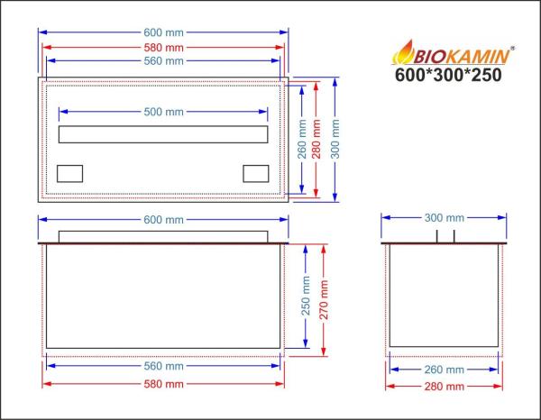 Parní krb 600 3D hloubka 300 mm 1 barva