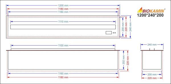 Parní krb 1200 3D hloubka 240mm 1 barva Základní model