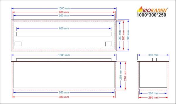 Parní krb 1000 3D hloubka 300mm 1 barva