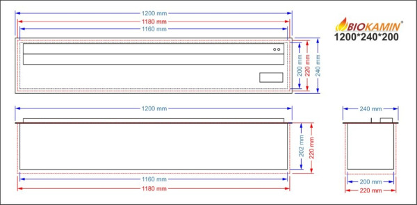 Parní krb 1200 3D hloubka 240 mm 1 barva Základní model 1