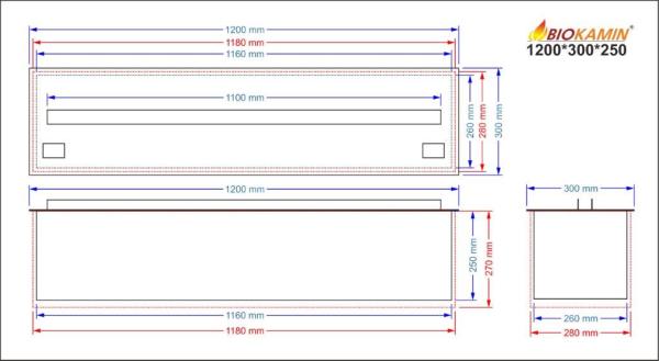 Parní krb 1200 3D hloubka 300mm 1 barva