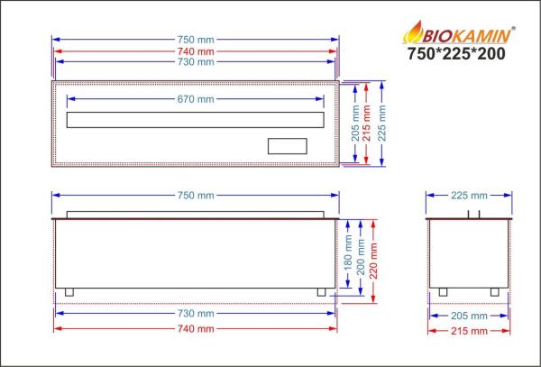 Parní krb 750 3D hloubka 225 mm 7 barev