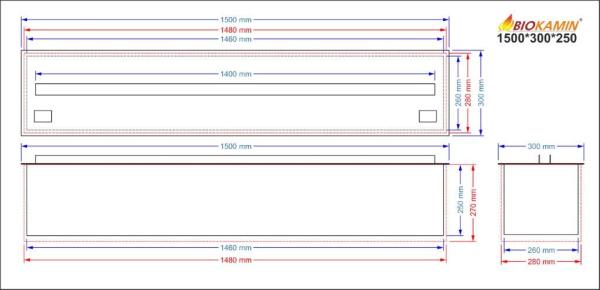 Parní krb 1500 3D hloubka 300mm 1 barva