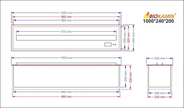 Parní krb 1000 3D hloubka 240mm 1 barva Základní model