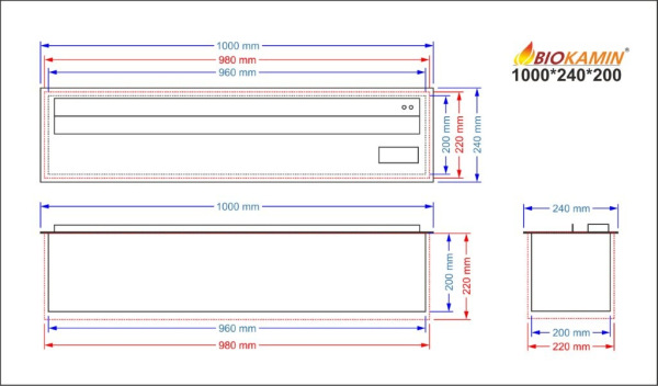 Parní krb 1000 3D hloubka 240 mm 1 barva Základní model 1