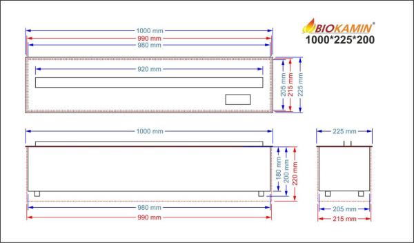 Parní krb 1000 3D hloubka 225 mm 7 barev